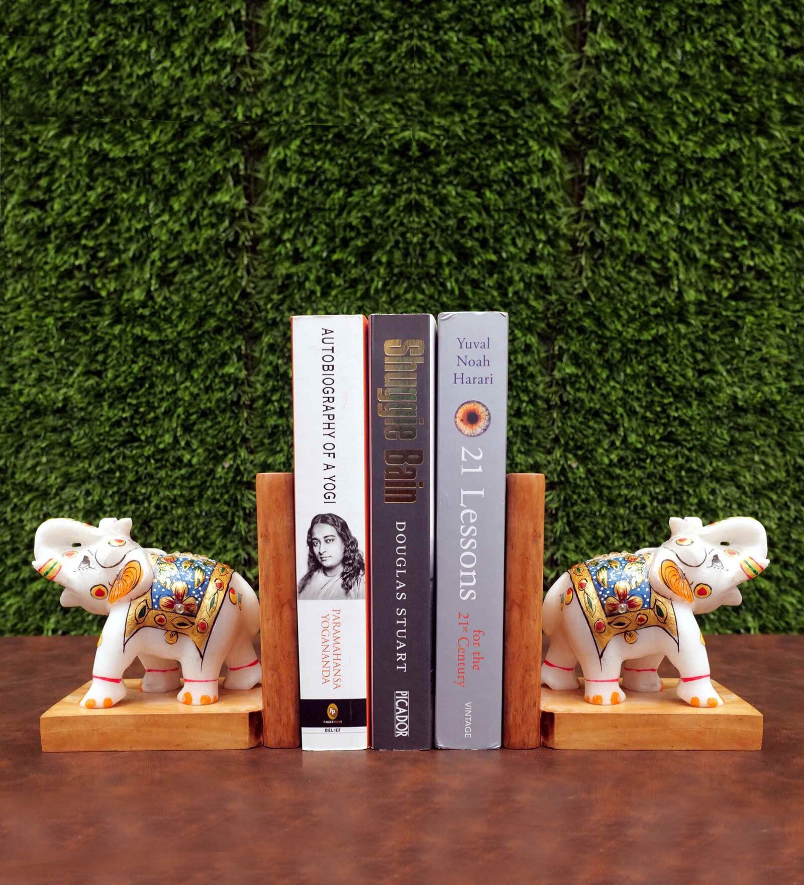 Desiger Eleplant White Wood & Marble Book End